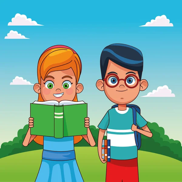 Děti s knihy karikatury — Stockový vektor