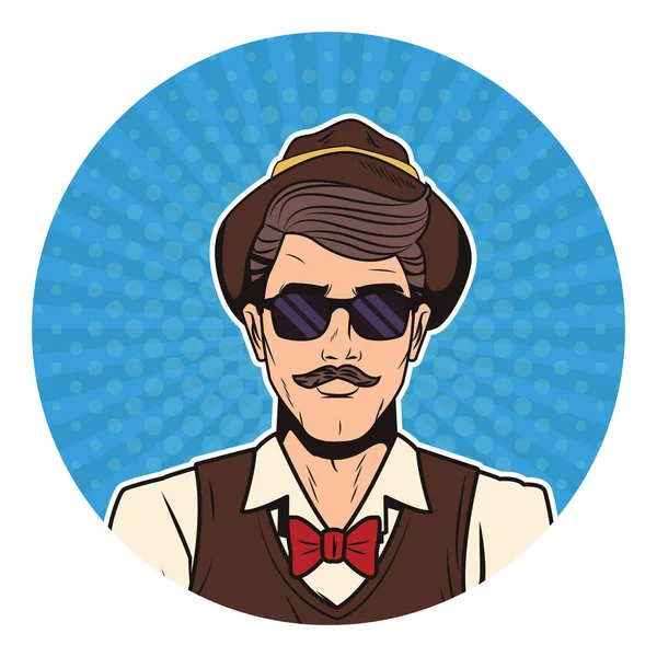 Hipster hombre pop arte de dibujos animados — Vector de stock