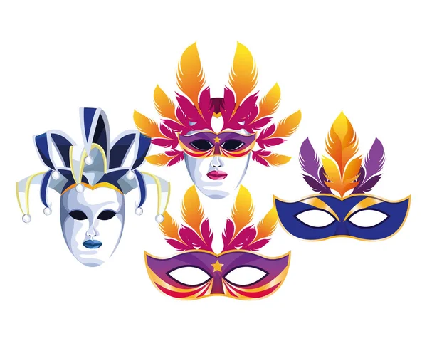 Conjunto de máscaras con plumas — Vector de stock