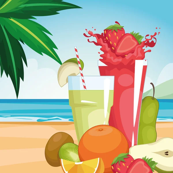 Smoothies et bol de fruits — Image vectorielle