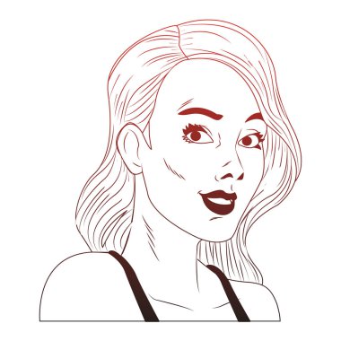 Kadın profili pop art karikatür kırmızı çizgiler