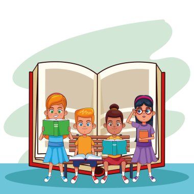 Çocuklar ve kitap karikatürler