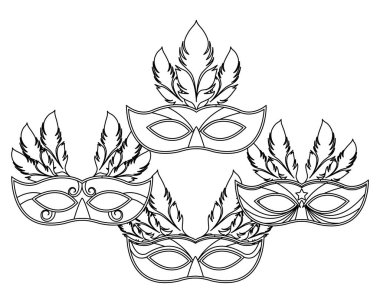 maskeler ve tüyler siyah ve beyaz kümesi