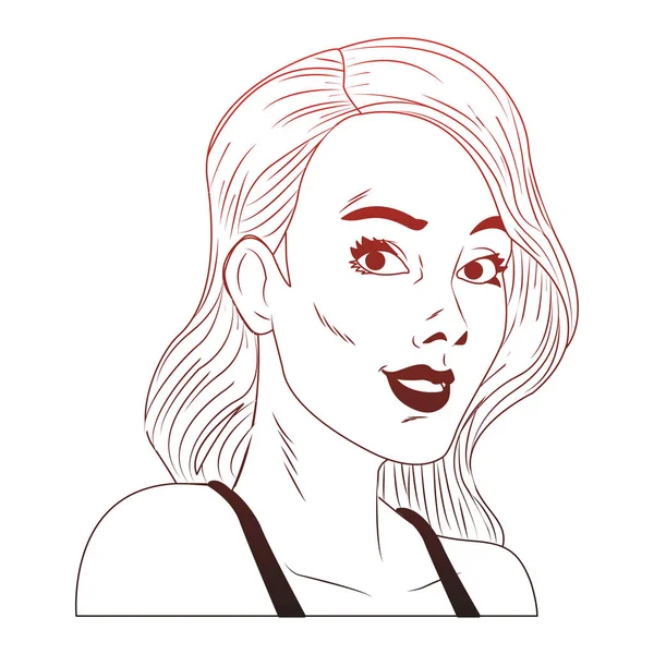 Profil de femme pop art dessin animé lignes rouges — Image vectorielle