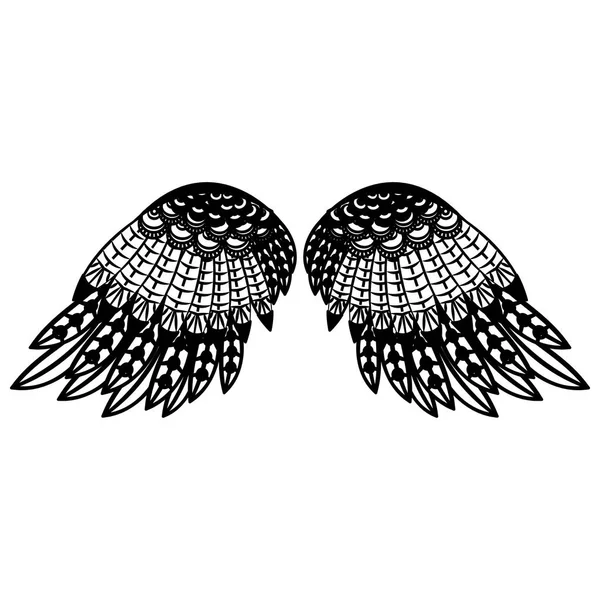 Alas de aves aisladas en blanco y negro — Vector de stock