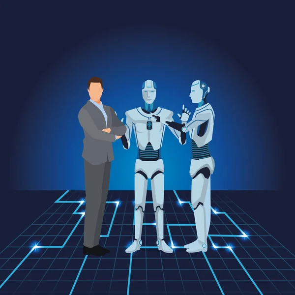 Humanoid robot and businessman — Stock Vector