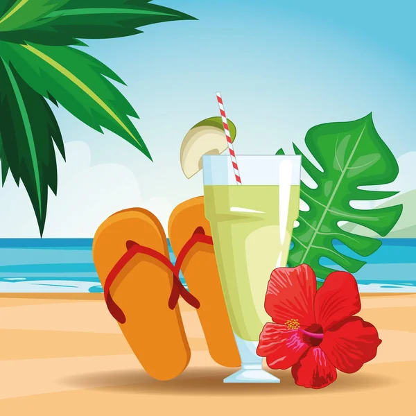 Tropisches Getränk mit Sandalen — Stockvektor