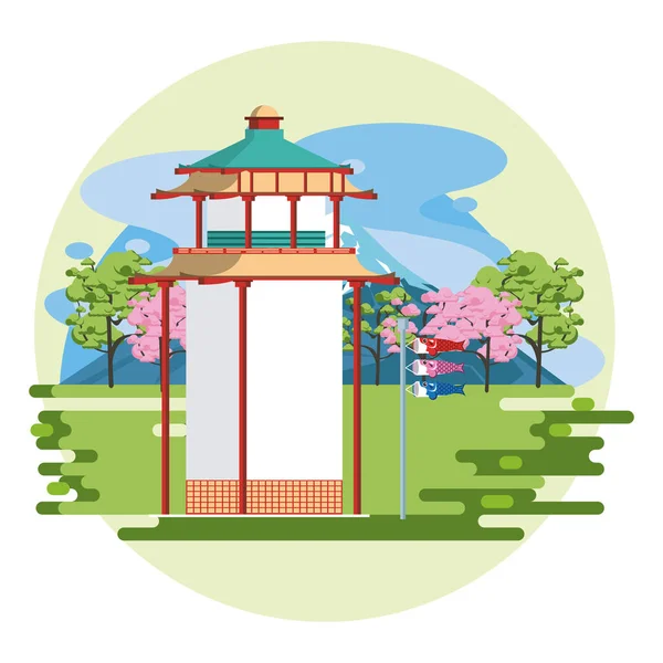 Japanese temple in nature — Stock Vector