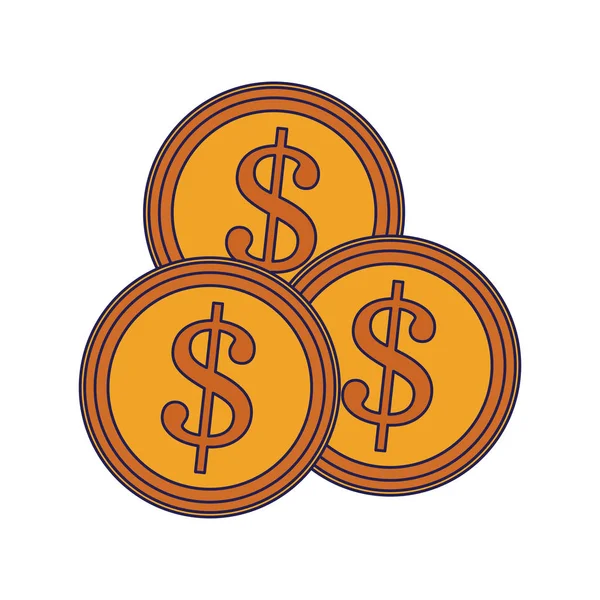 Money coins isolated cartoon blue lines — Stock Vector