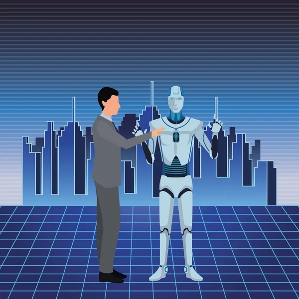 Гуманоидный робот и бизнесмен — стоковый вектор