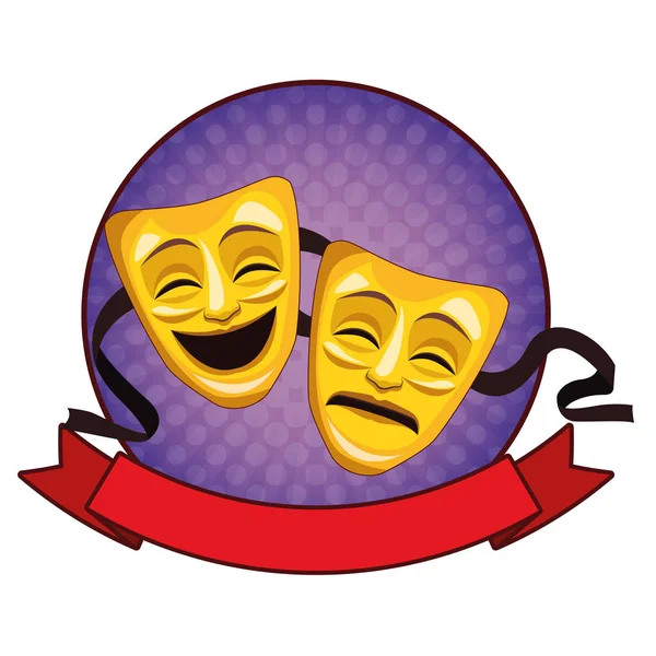 Theater mask round icon — Stock Vector