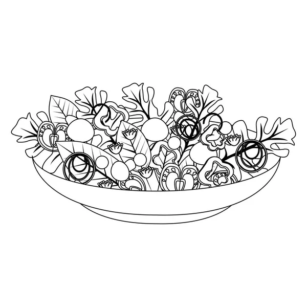 Egészséges saláta zöldségekkel, fekete-fehérben — Stock Vector