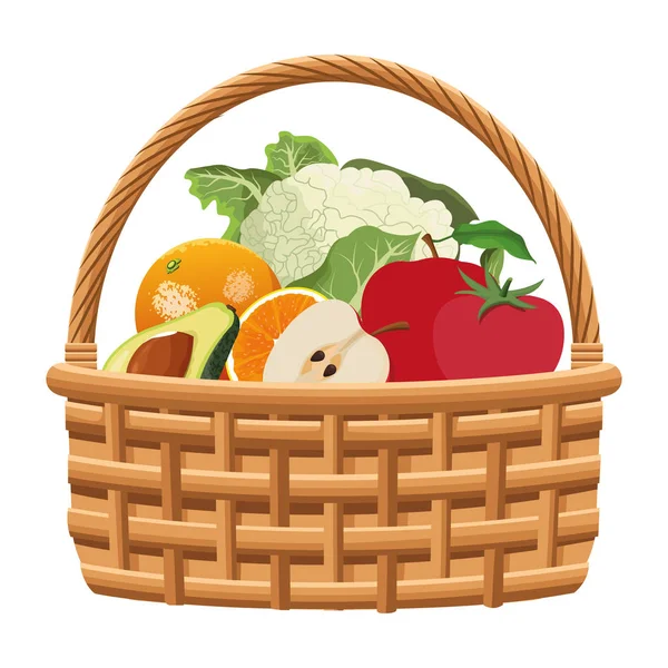 Fonott kosár gyümölccsel és zöldséggel — Stock Vector