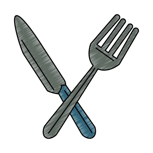 Couteau et fourchette croisés gribouillis — Image vectorielle