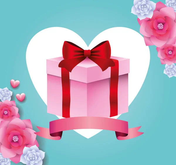 Carte cadeau boîte cadeau avec bannière ruban — Image vectorielle