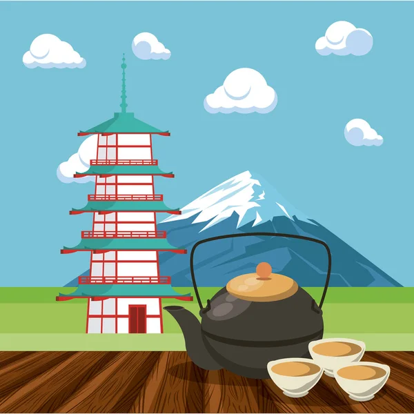 Arquitectura japonesa en la naturaleza — Vector de stock