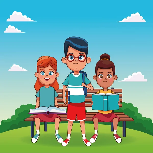 Crianças com livros desenhos animados — Vetor de Stock