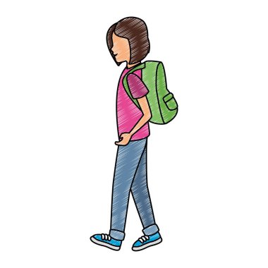 Young woman with backpack scribble