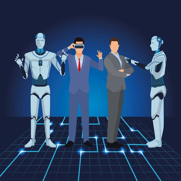 Humanoid Robot och affärsmän — Stock vektor