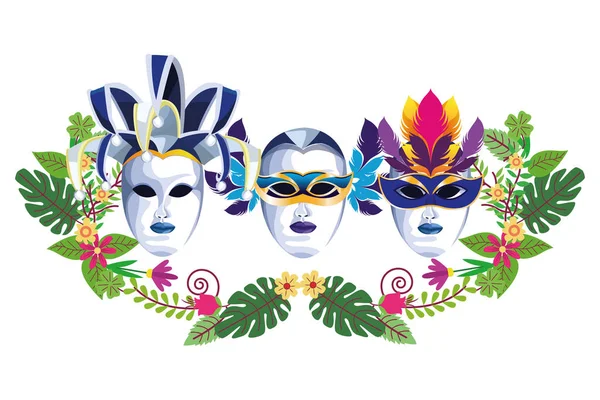 Ensemble de masques à plumes — Image vectorielle