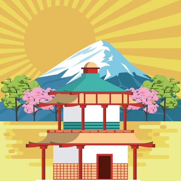 Templo japonés en la naturaleza — Vector de stock