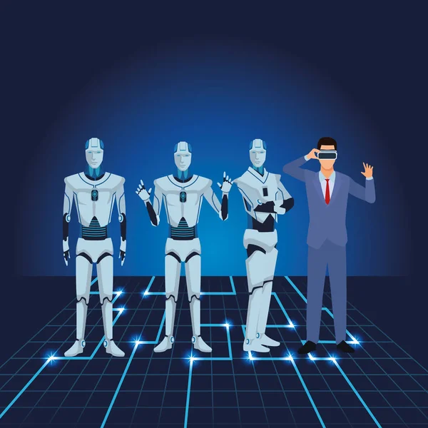 Humanoider Roboter und Geschäftsmann — Stockvektor