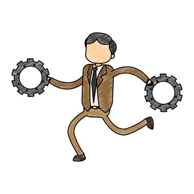 Dişlilerle çalışan işadamı karalama