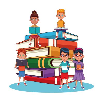 Çocuklar ve kitap karikatürler