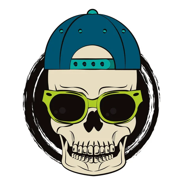 Skull with sunglasses and hat — Stockvector