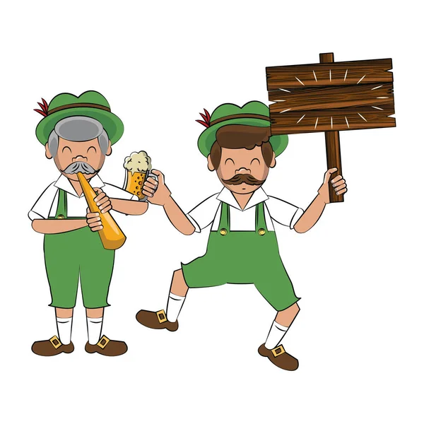 Beierse mens met bier en houten teken — Stockvector