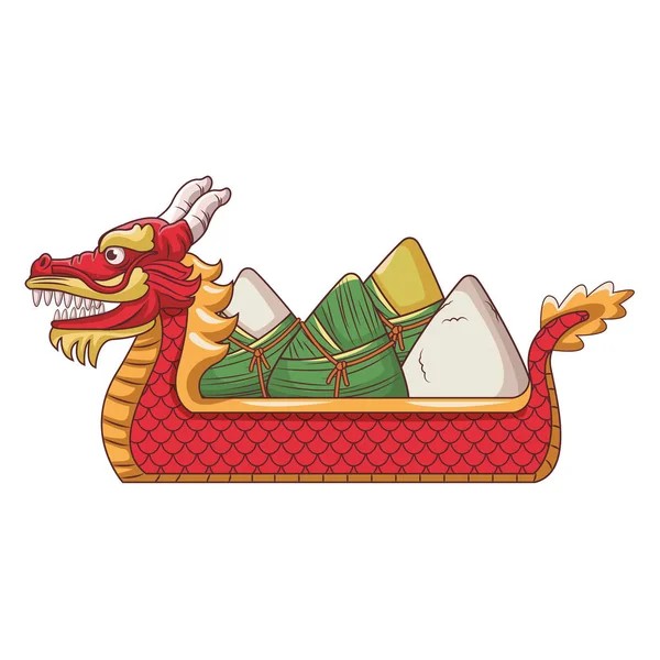 Arroz em barco de dragão — Vetor de Stock