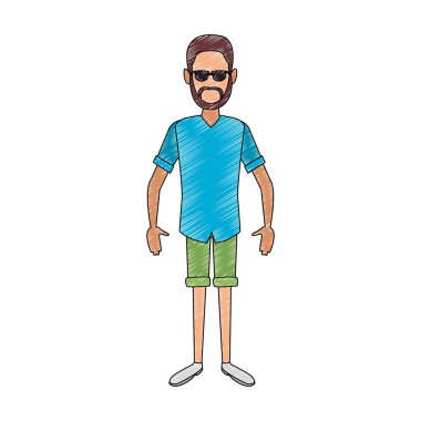 Young man sport clothes with sunglasses scribble