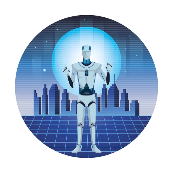 Ícone redondo avatar robô humanóide —  Vetores de Stock