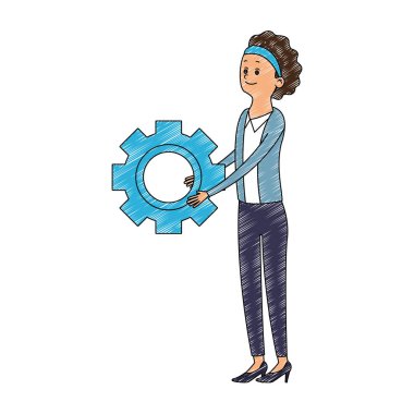 Woman with gear symbol scribble