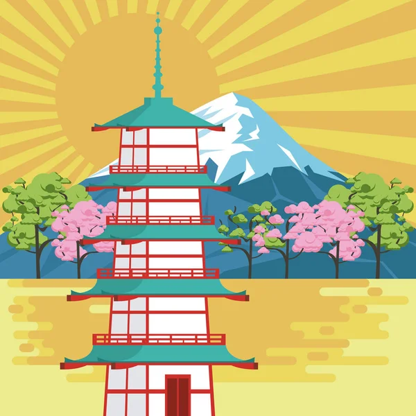 Templo japonés en la naturaleza — Vector de stock