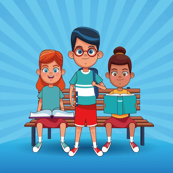 Děti, čtení knihy karikatury — Stockový vektor