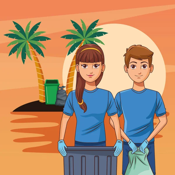 Adolescenti pulizia spiaggia — Vettoriale Stock