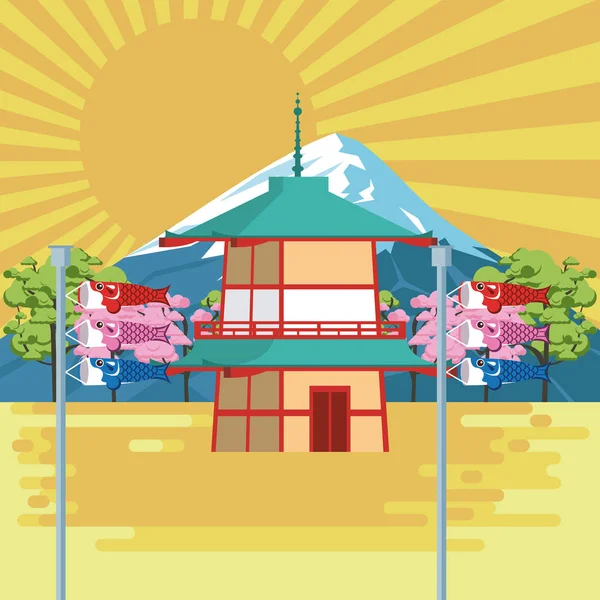 Temple japonais dans la nature — Image vectorielle