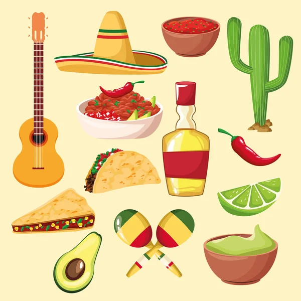 Comida mexicana y elementos — Vector de stock