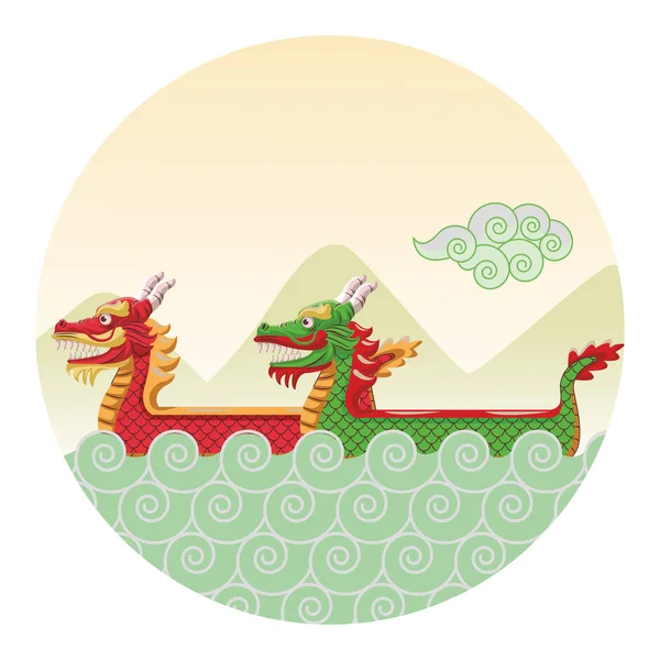 Dragon bateau dessin animé — Image vectorielle