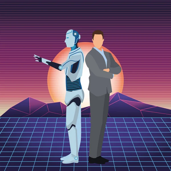 Humanoider Roboter und Geschäftsmann — Stockvektor