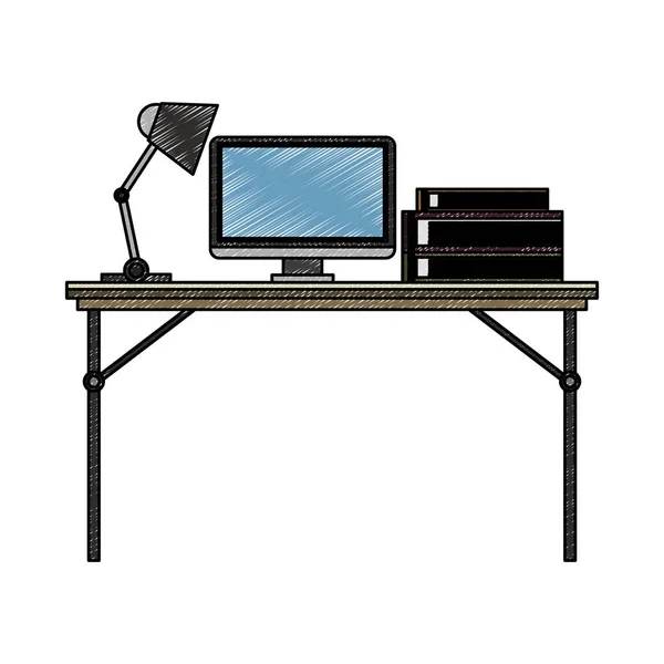 Biuro z komputerem bazgrołów — Wektor stockowy