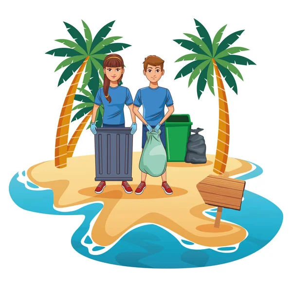 Adolescentes limpieza playa — Archivo Imágenes Vectoriales