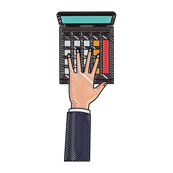 Mão usando scribble calculadora — Vetor de Stock