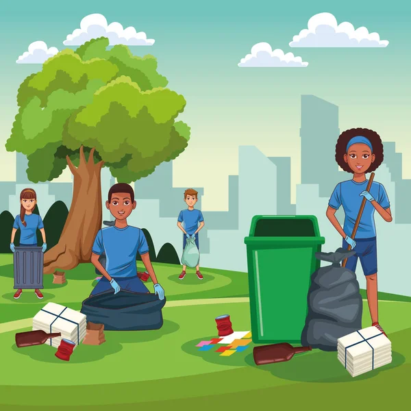 Volontari pulizia parco — Vettoriale Stock