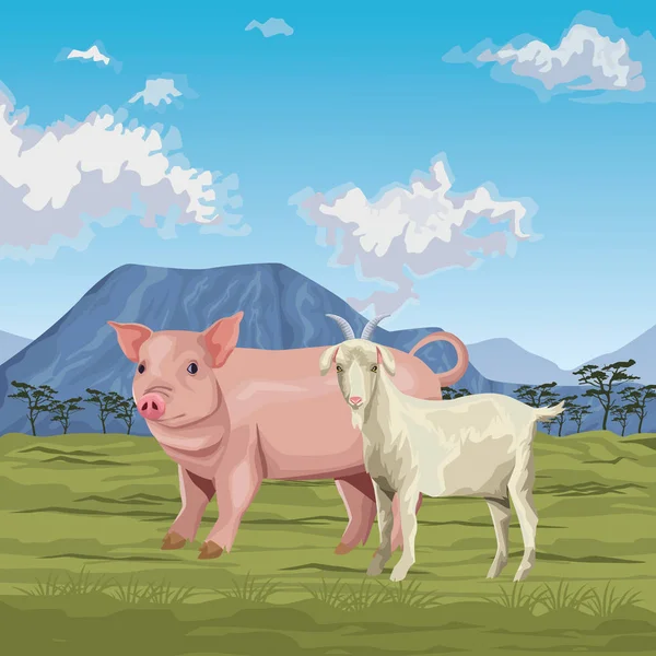 Pig and goat — Stock Vector