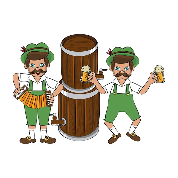 Bayerische Herren mit Bier und Ziehharmonika — Stockvektor