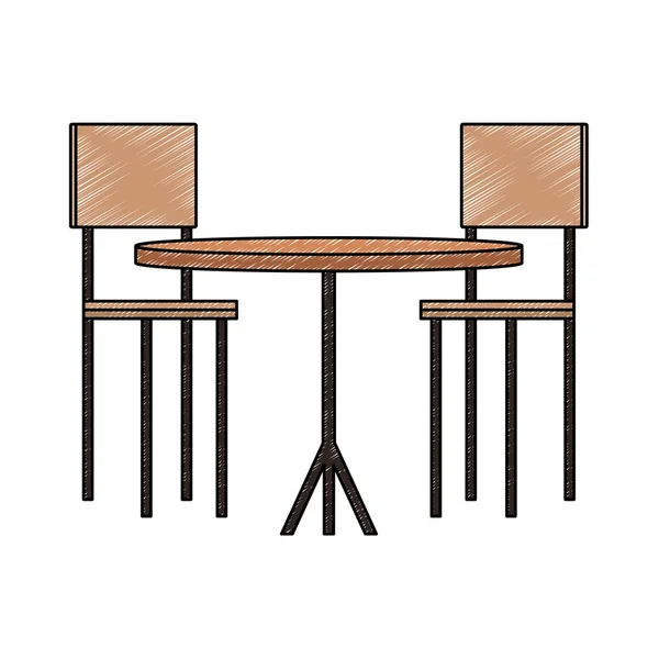 Houten tafel en stoelen krabbelen — Stockvector