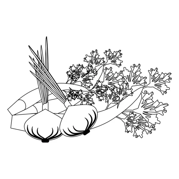 Desenhos animados vegetais frescos em preto e branco — Vetor de Stock