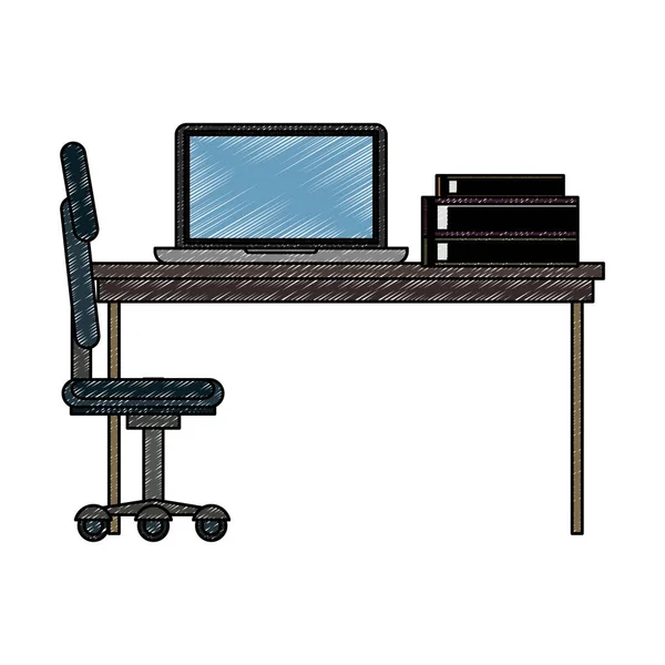 Bureau avec gribouillage d'ordinateur — Image vectorielle